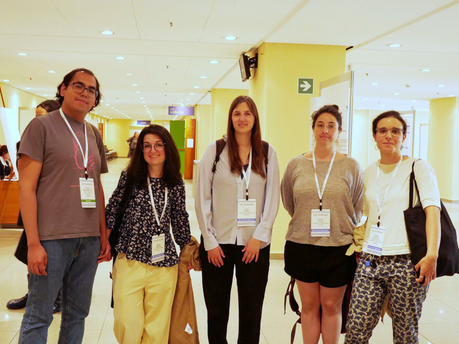 The Språkbanken Text students that were onsite at LREC-COLING. From left to right: Ricardo, Marica, Anna, Emilie, and Arianna.