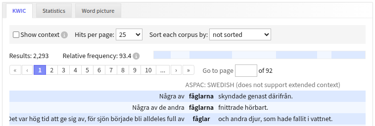 Korp frontend 9.10 search result