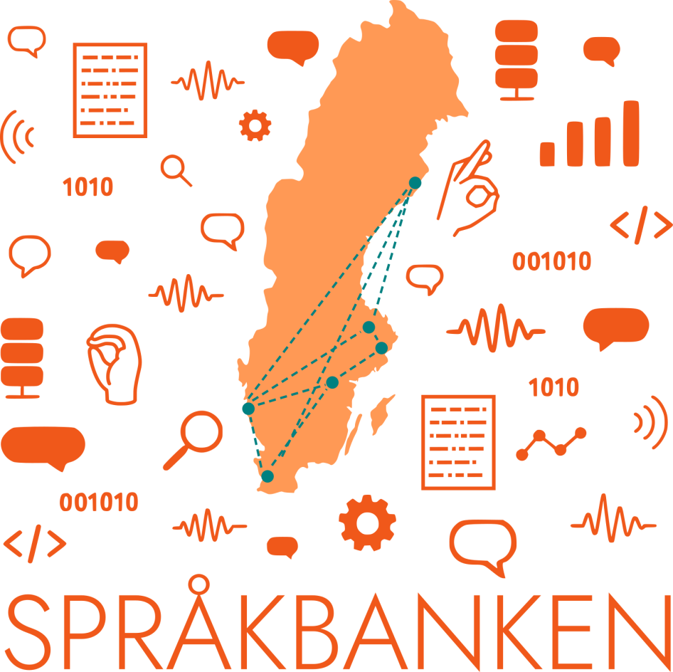 Karta över Sverige med Språkbankens noder